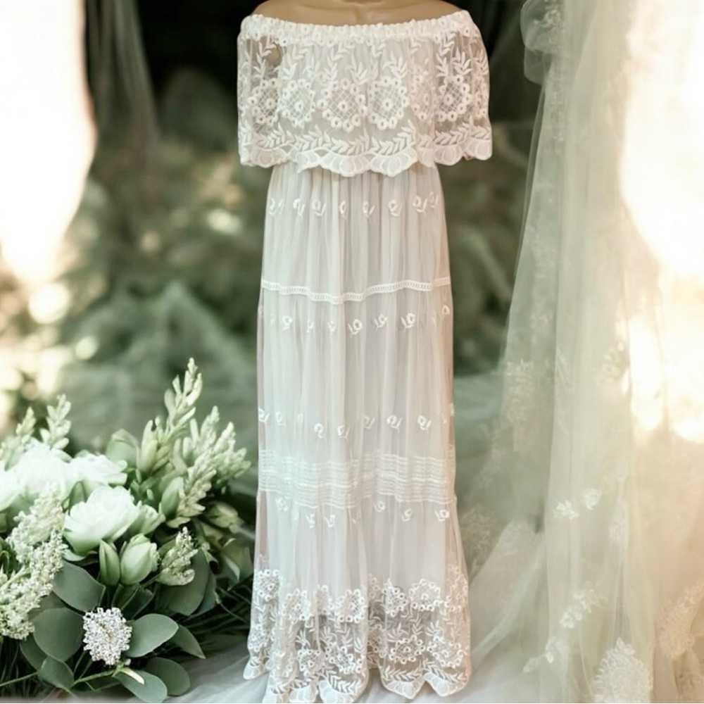 Beautiful‎ White Lace Party Wedding Dress S